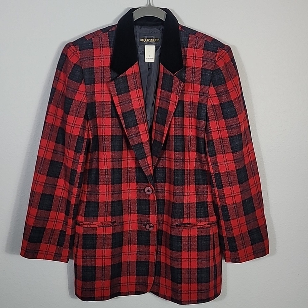 Vintage Tartan Plaid Blazer Jacket Coat 8 Red Black Academia Preppy Holiday